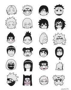 the many faces of anime characters from different eras to their age and ages, all in black and white