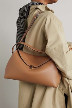 Tan T-Lock textured-leather shoulder bag | TOTEME | NET-A-PORTER Tan Bag, Latest Bags, Layering Outfits, Bags Aesthetic, Trending Handbag, Mini Dress Casual, Bag Trends, 가을 패션, Cloth Bags