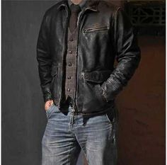 Cafe Racer Leather Jacket Men, Rugged Outerwear For Biker Events In Fall, Rugged Leather Jacket With Long Sleeves For Spring, Casual Fitted Leather Jacket With Pockets, Casual Leather Jacket For Biker Events In Winter, Distressed Long Sleeve Outerwear For Urban Adventures, Urban Distressed Fitted Outerwear, Casual Distressed Biker Jacket For Fall, Casual Long Sleeve Leather Jacket For Biker Events