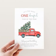 Editable It's The Most ONEderful Time of The Year, Christmas Tree Red Truck 1st Birthday Party Invitation
DIGITAL DOWNLOAD

DEMO LINK- Try before you buy!
Copy & Paste link into your browser
►https://www.corjl.com/d/66OIG

Simply edit using computer, laptop or phone, no software required! Truck 1st Birthday Party, Christmas 1st Birthday, 1st Birthday Party Invitations, 1st Birthday Party