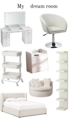 white bedroom furniture and accessories with the words, my dream room