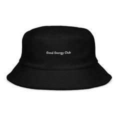 Complete your warm weather fits with the ultimate beachwear staple--the good energy club embroidered bucket hat! This versatile headpiece is made of unique terry cloth fabric that's both trendy and comfortable and has a classic brim with decorative stitching. Style the hat with your swimwear, sundress, or basically any casual and effortless outfit. PRODUCT DESCRIPTION: *100% terry cotton * Classic brim with decorative stitching * One size fits most Each bucket hat is made to order! Bucket hat, b Summer Bucket Hat With Embroidered Logo For Streetwear, Summer Streetwear Bucket Hat With Embroidered Logo, Trendy Summer Bucket Hat With Embroidered Logo, Trendy Bucket Hat With Embroidered Logo, Black Embroidered Logo Bucket Hat For Summer, Summer Cotton Bucket Hat With Embroidered Logo, Summer Bucket Hat With Embroidered Logo, Good Energy Club, Embroidered Bucket Hat