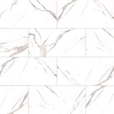 a white marble tile wallpaper with grey lines on the top and bottom half of it