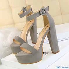 Orcajump - Exquisite Waterproof Peep-toe Sandals with Bold High Heels and Stylish Belt Buckle Closure Hak Tinggi, Sandal Platform, High Heels Shoes, Peep Toe Sandals, Toe Sandals, Heels Shoes, High Heel Pumps, Office Wear, Shoes Women