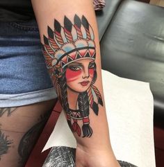 Tattoo Circle — Source: jon_ftw | #tattoo #tattoos #tats... Tattoo Indien, Indian Headdress Tattoo, Indian Women Tattoo, Cherokee Tattoos, Tradition Tattoo, Traditonal Tattoo, Tattoo Circle, Headdress Tattoo, Pin Up Girl Tattoo