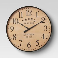 Farmhouse Wall Clock, Narrow Living Room, Living Room Clocks, Living Room Foyer, Statement Decor, Grand Central Station, Grand Central, Wooden Wall Clock, Wood Wall Clock