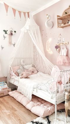 Bed Canopy Girls Room, Girl Bed Canopy, Pink Toddler Bedroom, Baby Crib Canopy, Girls Bed Canopy, Girls Bed, Zimmer Diy