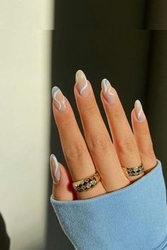 Ongles Baby Blue, Blue And White Nails, Casual Nails, Classy Acrylic Nails, Almond Acrylic Nails, Pretty Acrylic Nails