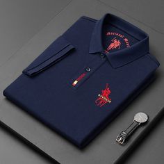 Brand New-Navy Blue Mens Designer Polo Shirts, Kemeja Lelaki, Mens Polo T Shirts, Minimalist Watch, Oversize Fashion, Business Casual Men, Cotton Polo Shirt