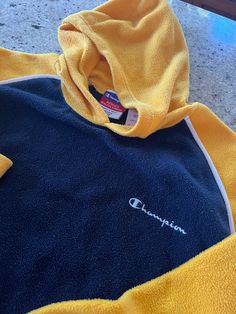 Champion Brand Fleece Pullover Hoodie Sweatshirt  Size Youth Medium See pics for measurements  Navy Blue & Bright Yellow Minor pilling gives it that vintage character  Quick shipping. We ship same or next day with USPS mail  We are a small family business and we appreciate your purchase, Godspeed ! Cozy Hooded College Sweatshirt, Retro Winter Sweatshirt With Drawstring Hood, Vintage Sports Hoodie With Ribbed Cuffs, Retro Hooded Sweatshirt With Drawstring, Vintage Fleece Hoodie With Drawstring Hood, Vintage Fleece Hoodie With Crew Neck, Vintage Hoodie Sweatshirt For Sports, Vintage Hoodie Sweatshirt With Adjustable Hood, Retro Sports Hoodie For Winter