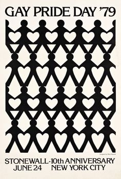 the poster for gay pride day 79 shows people holding hands in front of a heart - shaped pattern