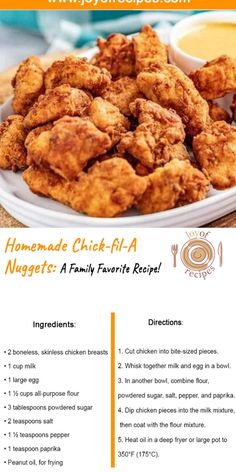 the recipe for homemade chicken nuggets is shown