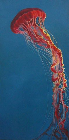 a painting of a jellyfish floating in the ocean