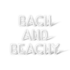 the words beach and beachy are made out of white plastic letters on a white background