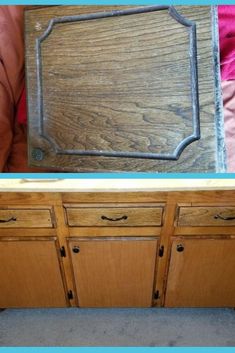 an old dresser has been refinished with new paint and wood veneers