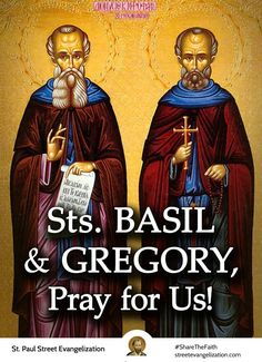 the st basil and grecony pray for us poster with an image of two men