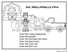 a coloring page with farm animals in the background