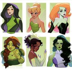 some disney princesses with different hair colors and hairstyles, all in different styles