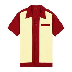 Red Cotton Tops With Casual Collar, Red Collared Cotton Shirt, Red Collared Top For Summer, Red Tops With Casual Collar For Summer, Red Short Sleeve Cotton Camp Shirt, Red Cotton Short Sleeve Shirt For Spring, Red Cotton Short Sleeve Camp Shirt, Red Retro Shirt With Camp Collar, Red Cotton Camp Shirt With Short Sleeves