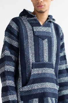 Navy Baja Hoodie - Ragstock Blue And White Hoodie, Crochet Baja Hoodie Pattern, Baja Hoodies Outfits, Baja Sweater, Baja Blanket, Guy Clothes, Aztec Hoodie, Baja Hoodie, Boho Men