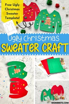 ugly christmas sweater craft for kids with instructions to make it and cut out the pattern