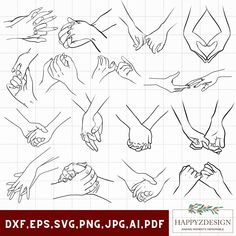 hand drawn hands in different positions on a white background with the words dxf eps sv