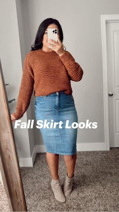 Snag these at @thedarlingstyle  • shopdarlingstyle.com  • Follow us on IG ! @shopdarlingstyle Fall Modest Outfits, Winter Modest Outfits, Modest Fall Outfits, Modest Woman, Cute Church Outfits, Apostolic Outfit, Skirt Looks, Fall Skirt