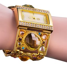 Description: Look great, feel wonderful and sophisticated, wearing this luxuriously beautiful, stylish, and gorgeous multi-color diamond rhinestone crystals, gold tone and silver tone rectangular dial bracelet watch. With this selection of watches, you can always add a splash of top notch elegant bracelet and classy style to your collection of watches! This is an excellent choice of stylish bracelet watch that comes with the gold and silver tones to choose from, and it is fantastic as a gift for 90 Women, Rectangle Watch, Bracelet Watches Women, Watches Luxury, Watch Dial, Crystal Watches, Stylish Bracelet, Luxury Diamonds, Jewelry Clasps