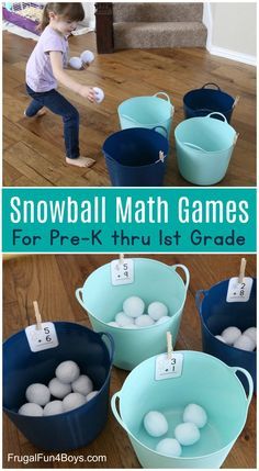 snowball math games for prek - k through 1st grade with pictures of them