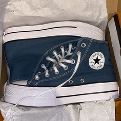 Super Cute Platform Converse That Goes Great With Lots Of Outfits Brand New In Box Size 8.5 Women’s Feel Free To Ask ?S Or Send Offers! Dark Blue Platform Converse, Cute Summer Shoes For Women, Colored Platform Converse, Shoes For Middle School, Cute Platform Converse, Blue Platform Converse, Cute Summer Shoes, Converse Platforms, Navy Blue Converse