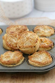 there are many small pastries in the muffin tin