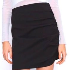 Nwt Zara Black Mini Skirt. Size: Medium Black Mini Skort With Gathered Skirt, Black Ruched Stretch Mini Skirt, Black Stretch Ruched Mini Skirt, Black Ruched Skirt For Date Night, Zara Pleated Mini Skirt For Night Out, Black Bottoms With Ruched Sides For Night Out, Black Ruched Skirt For Workwear, Black Ruched Skirt For Work, Zara Black Asymmetrical Skirt