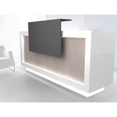 Contemporary reception desk workstation has a modern look with clean lines Wire Organization, Reception Table Design, Contemporary Reception, Desk Reception, Interior Design Classes, Modern Reception Desk, Office Waiting Rooms, Reception Desk Office, Reception Desk Design