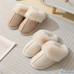 Orcajump - Winter Velvet-lined Home Slippers - Cozy and Warm Indoor Slippers with Fuzzy Fleece Lining Winter Indoor Slippers With Plush Lining, Winter Super Soft Beige Slippers, Super Soft Beige Winter Slippers, Comfy Indoor Winter Slippers, Beige Super Soft Winter Slippers, Fluffy Slippers For Winter Loungewear, Fluffy Beige Slippers For Winter, Super Soft Comfortable Winter Slippers, Fluffy Beige Winter Slippers