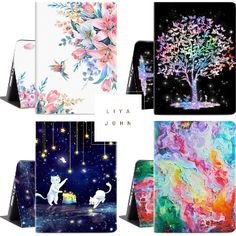 four different types of ipad cases with designs on them