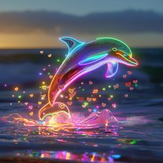 a colorful dolphin jumping out of the water