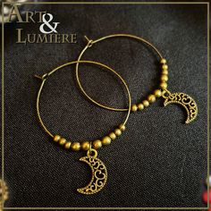 Steampunk and Gothic style beautiful Moon and Beads  Hoop antique bronze color earrings. One of a kind design. Material: Alloy Metal. Antique bronze/brass color only. 2.2inch (55mm) long. Gothic Antique, Earrings Gothic, Color Earrings, Steampunk Style, Beautiful Moon, Beaded Hoop Earrings, Beaded Hoops, Steampunk Fashion, Jewelry Earrings Hoops