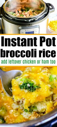 an instant pot broccoli rice casserole in the crock pot with text overlay