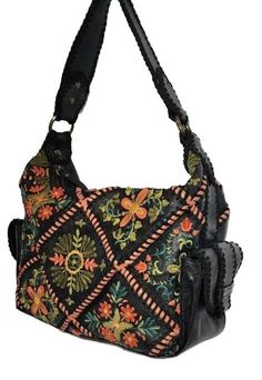 Ladies' Floral Embroidery Top Handle Bag, Embroidered Top Handle Shoulder Bag, Floral Embroidery Top Handle Shoulder Bag, Floral Embroidery Top Handle Bag For Everyday Use, Everyday Top Handle Bag With Floral Embroidery, Top Handle Bags With Floral Embroidery For Everyday, Embroidered Satchel With Double Handle, Leather Shoulder Bag With Floral Embroidery, Embroidered Satchel Shoulder Bag