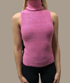 Pink Woman's Turtleneck Top Sleeveless Size Small 100% Cotton Summer Cotton Turtleneck Tops, Trendy Turtleneck Tank Top For Summer, Fitted Pink Tank Top For Fall, Pink High Neck Top For Summer, Fitted Cotton Top With Funnel Neck, Fitted Cotton Funnel Neck Top, Fitted Funnel Neck Cotton Tops, High Neck Pink Top For Summer, Fitted Turtleneck Tank Top Casual