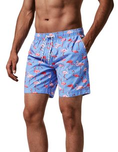 PRICES MAY VARY. 100% Polyester Imported Drawstring closure Machine Wash QUICK DRY SWIM TRUNKS - 100% Polyester; This men's beach trunks made of quick drying fabric, lightweight, comfort, excellent ability of water repellent ( Not waterproof ) . High quality and colorful print mens swim trunks, never fade, no peeling. The soft mesh makes these shorts extremely breathable, and the shorts will not deform or swell underwater. Youll be completely dry within minutes of emerging from the pool or surf. Mens Bathing Suits, Surf Design, Mens Tights, Traje Casual, Mens Swim Shorts, Beach Kids, Mens Swim Trunks, Print Models, Beach Shorts