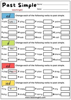 the past simple worksheet is shown