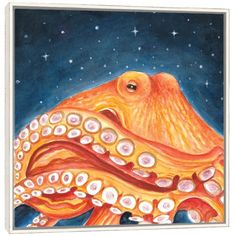 an octopus painting with stars in the background