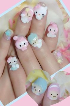 Harajuku Nails, Kids Nail Art, Art Sanrio, Adorable Nails, Bow Nail Art, Modern Nail Art, Digital Wardrobe, Kawaii Crafts