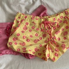 Juicy Couture Printed Knit Boxer Shorts Set *New With Tags *Size Small *Banded Drawstring Waist *(2) Designs: Butterfly In Pink/Yellow, Pink And White Striped *Materials: Cotton, Spandex Velour Shorts, Pj Shorts, Pink Pajamas, Short Pj Set, Pajama Pant, Grey Pullover, Lounge Shorts, Short Pajama Set, Womens Loungewear