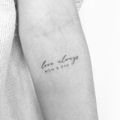 a woman's arm with the words, love always written on her left arm