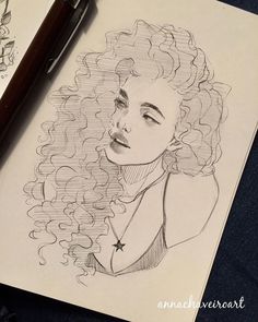 a drawing of a woman with curly hair