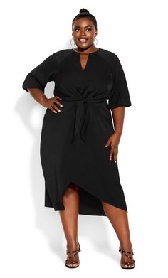 Sleek Tie Dress - black Plus Size Work Dresses Professional, Work Dresses Professional, Plus Size Work Dresses, Belted Shift Dress, Dreamy Design, City Chic Dresses, Size 16 Women, Dinner Dates, Plus Size Fits