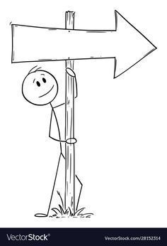 cartoon stick figure leaning on sign pointing in opposite directions