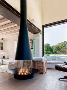 a living room with a fire place in it